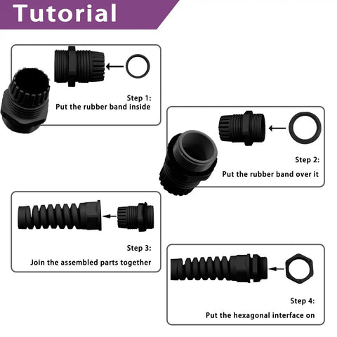Tutorial assembly of 22Pcs Waterproof Cable Gland Conduit Fittings Set With Gasket Six Sizes From 3Mm To 18Mm Flexible Spiral Strain Relief.