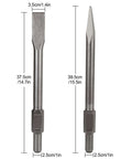 AConnet 4-pack 16-inch demolition hammer drill bit set, front and side views, flat-tip and bull-point chisels.