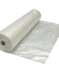 Heavy Duty 3 Mil Plastic Sheeting Roll With White Finish Measuring 3 By 100 Feet rolled up on a flat surface, ideal for contractors.