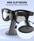 Aluminum Charging Stand For Ray-Ban Meta Smart Glasses Portable Dock with non-slip design, close-up of stand base