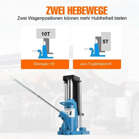 Heavy Duty Hydraulic Toe Jack Lifter, 5 To 10 Ton Capacity, showing dual lifting positions and solid steel construction.