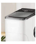 Close-up of Portable Desktop Ice Maker Compact Countertop Ice Machine for homes showing control panel and clear lid.