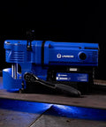 Unibor low-profile magnetic drill press in blue, 2-inch cutter capacity with LED work light.