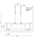 Iverson 34 Inch 4 Light Farmhouse Rectangular Island Light With Clear Cylinder Glass Shades In Oil Rubbed Bronze Finish schematic drawing