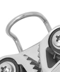 Close-up of 316 Stainless Steel Cam Cleat with Ring Fairlead for 3 to 12mm Rope, durable boat rigging anchor cleat for secure lines.