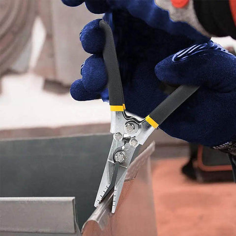 6 Inch Hand Seamer Tool For Sheet Metal Bending And Flattening With Straight Jaw And Non Slip Handle in use