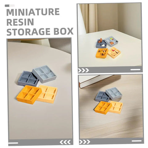 Four Piece Miniature Dollhouse Platter Set With Realistic Four Grid Resin Box For Candy And Nuts on display table