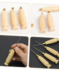 Heavy Duty Two Piece Leather Awl Handle Replacement Set For Handmade Crafts Featuring An Ergonomic Grip on a black background.
