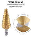 Aleric step drill bit set, titanium-coated HSS cone bits for aluminum, wood and plastic, 3pcs, Amazon