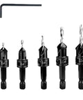 Five Piece HSS Drill Bits Set With Countersink And Replaceable Bits For Woodworking Quick Change Chamfered Countersink Drill Bits For Pilot Holes