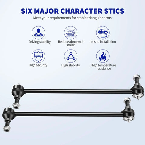 Front Stabilizer Sway Bar End Link Kit For Chrysler Town And Country 1996 To 2016, Voyager 2000 To 2003, Dodge Caravan 1996 To 2007, Grand Caravan 1996 To 2020 2 Pack Built Tough For Smooth Ride And Precise Handling Easy Install., two black steel sway bar end links
