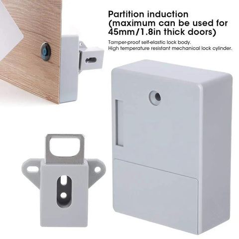 Hassle Free 125 Khz Smart Cabinet Lock With Electronic Rfid Card Access For Warehouse Sauna Library Office Locker No Drill Gray Anti Smash Self Locking Body Straightforward Installation close-up of lock components.
