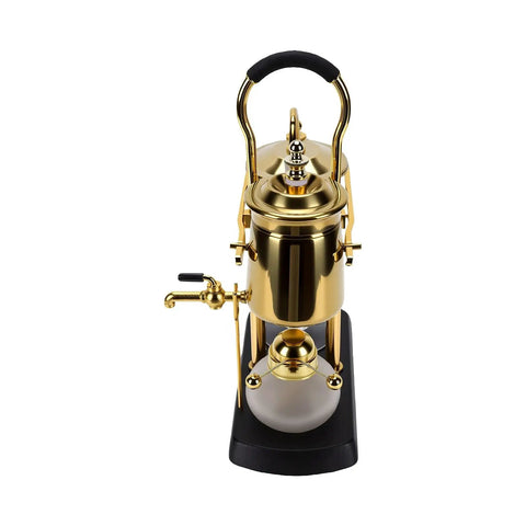 Artisan Manual Siphon Coffee Maker Featuring Sturdy Heatproof Glass Carafe for precise extraction flow on kitchen counter.