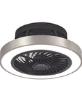Enclosed 16 Inch Flush Mount Ceiling Fan With Lights, Low Profile Dope Black And Brushed Nickel Finish, Remote, 7 Blades, 6 Gear Stepless Wind, 3 Color Temp Options, Ultra Quiet Bedroom Ceiling Fan