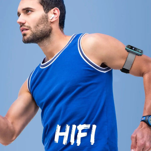 Man wearing 32GB Clip On MP3 Player With Bluetooth 5.3 For Sports, A65 Pedometer Music Player clipped to arm during workout