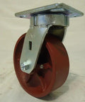 6 Inch Ductile Steel Caster Wheel Set With Heavy Duty Roller Bearings And Zerk Fitting showing a rigid caster wheel with metal plate.