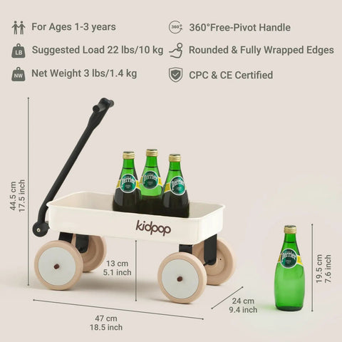 Pula Mini First Wagon For Toddlers Four Wheel Baby Pull Toy Cart For Kiddo Ages 1 To 3 Indoor And Outdoor Push Walker Toy Must Have First Birthday Gift White, with bottles placed inside