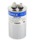 30uF MFD 450V AC Round Starting Capacitor For Motors And Fans, CBB65, silver metal, top terminals, 10000 AFC rating.