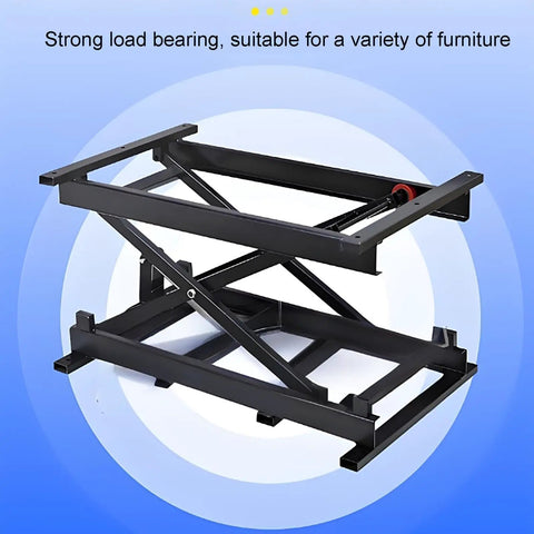 Heavy Duty Adjustable Electric Scissor Lift Table With Foldable Design For Easy Storage And Remote Control Operation To Handle Heavy Loads Smoothly, showing black metal frame.