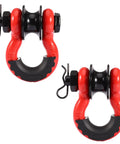 Heavy Duty 3/4 Inch D Ring Shackle With Upgraded Snatch Blocks For Off Road Recovery And Tow Winching, 28.5 Ton Break Strength, 2 Pack Red Fits 7/8 Screw Pin, Works With 7/32-3/8 Inch Steel Cable, red and black