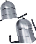 Medieval Shoulder Pauldron Set In Steel Armor For Larp Cosplay Dual Plate Pauldrons with leather straps.