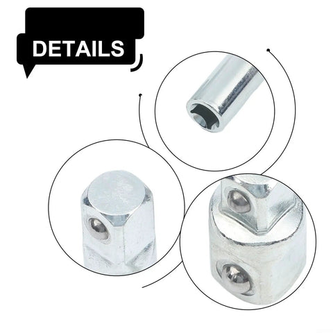 Heavy Duty 4 Piece Ratchet Wrench Socket Adapter Set With Chrome Vanadium Steel Drive Converter And Reducer For 1/4 3/8 And 1/2 Inch Tools Perfect For DIY Pros And Garage Repair Kits close-up chrome vanadium adapters