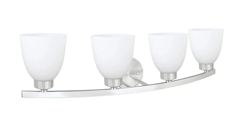 Four Light Metal Bathroom Vanity Wall Light Fixture In Oil Rubbed Bronze With Frosted Glass Shades Approx 28.5 Inches Wide