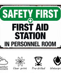 First Aid Station Aluminum Sign 8x12 Inches Built Tough Weatherproof Metal Sign for office and factory areas with safety message.