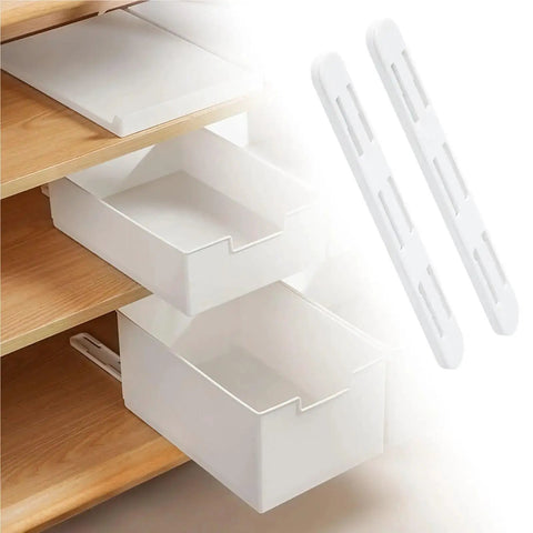 2 Pack Under Mount Cabinet Drawer Slides Featuring Grippy Adhesive Pull Out Shelf Rails No Fuss Heavy Duty Hardware For Solid Build And Effortless Glide On Any Standard Shelf with white shelves.