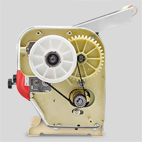 Top Shelf Stainless Steel Pasta Roller And Cutter Attachment Set Smooth Rolling Dough Presser For Home Kitchens Built Tough Easy Clean Kitchen Game Changer close-up of internal gears and mechanism.