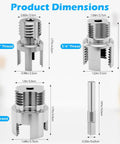 Product dimensions of Dual Function PVC Pipe Threader Kit for One Half Three Quarters and One Inch Pipes Internal and External Threading Tool