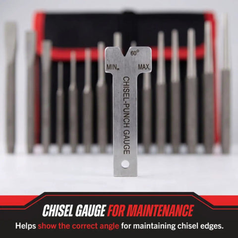 16 Piece Punch And Chisel Set For Woodworking Metalworking And Auto DIY Projects with chisel punch gauge.