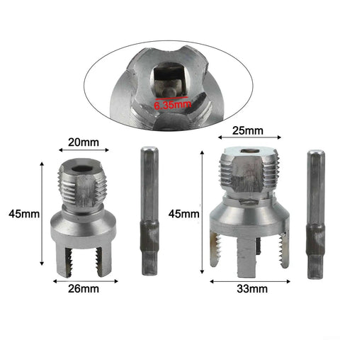 Sileduove Pipe Threader And Cutter Tool Kit For Pvc Pipes With Electric Drill. 20mm and 25mm threading dies with hex shank.