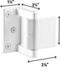Door Lock Reinforcer For In Swinging Doors Privacy Latch Extra High Security With 800 Lbs Of Force Easy Install White Finish Home Door Security Lock For Peace Of Mind And Family Safety, shown with measurements and white finish.