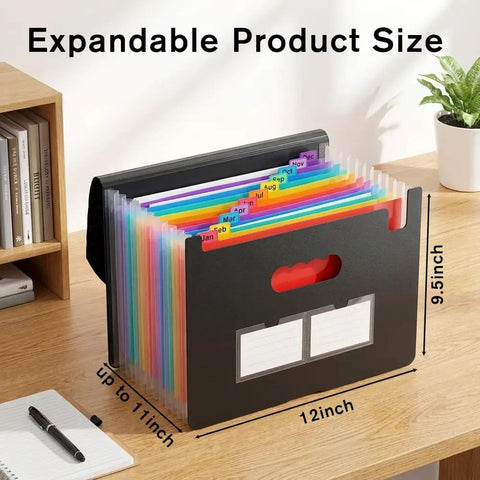 Accordion File Organizer With 13 Pockets Expanding File Folder Portable Monthly Bill Receipt Organizer with colorful tabs on desk