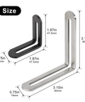 Heavy Duty Corner Braces 10 Pack Stainless Steel L Brackets 80mm size showing black and silver finishes with dimensions.