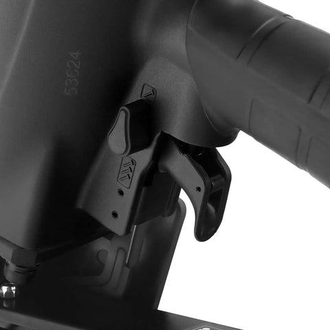 Close-up of trigger on 21 Degree Full Round Head Framing Nailer with 2 Inch to 3 and a Half Inch nails tool free depth adjustment
