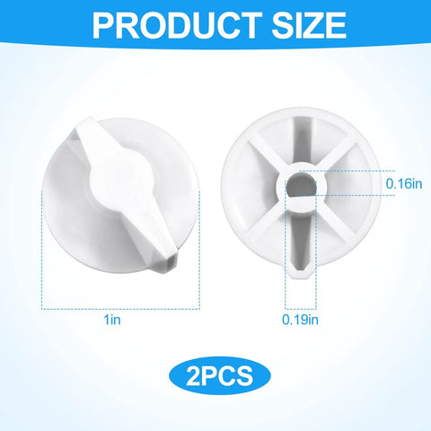 Two Pack Timer Knob Replacement For Wall, Bath, And Light Timers, Spring Wound Switch Knobs in white ABS, size details