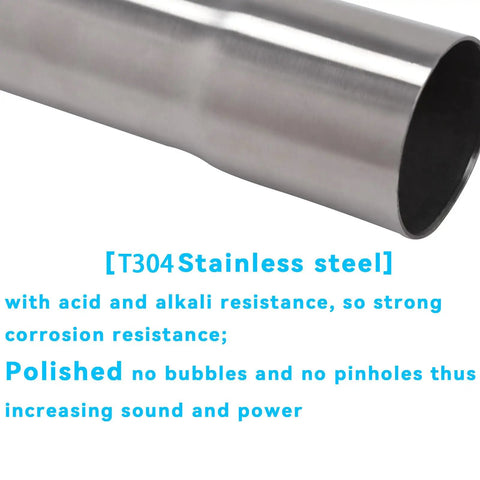 Close-up of a Two Point Five Inch Stainless Steel Exhaust Pipe T304, showcasing polished finish and corrosion resistance features.