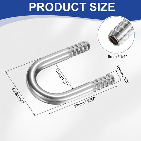 304 Stainless Steel Hose Barb Fitting Three Eighths Inch To Three Eighths Inch U Shaped Joint Connector Barbed Splicer with dimensions