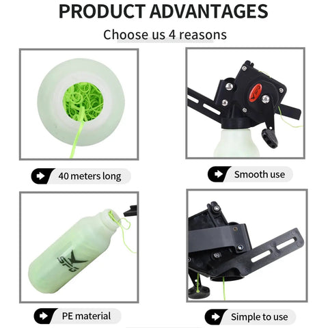 Bowfishing Reel Kit With 40M Rope Lightweight Aluminum Body And ABS Housing Smooth Adjustable Rocker Arm Corrosion Resistant