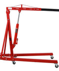 2 Ton Folding Engine Hoist Cherry Picker Shop Crane With 4000 Lbs Capacity tough carbon steel construction, adjustable hydraulic ram, red finish.