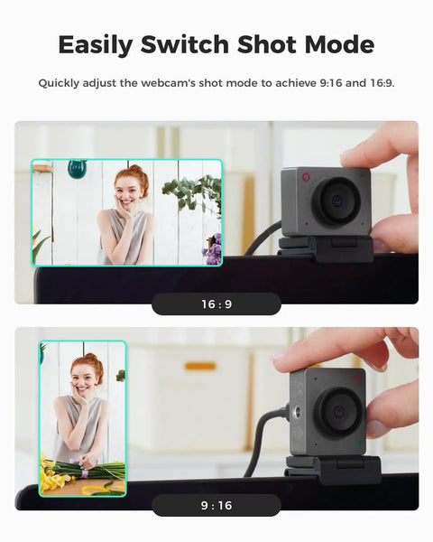 Next Level Webcam For Pc Capturing Sharp 1080P Video At 100 Fps showcases shot mode adjustment to 16:9 and 9:16 formats.