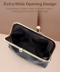 Open view of Totally Adorable Vintage Coin Purse For Women Super Chic Mini Leather Change Pouch With Secure Kiss Lock Clasp.