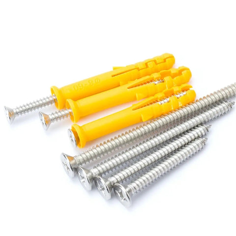 M8 Expansion Tube Wall Anchors Kit With Flat Countersunk Screws 50 Piece DIY Drywall Anchors, yellow zinc-plated anchors and screws