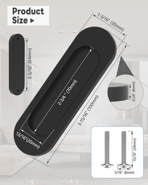 Dimensions of 2 Pack Self Stick Door Handles 4 Inch Aluminum Alloy Flat Finger Pulls Rust Resistant No Drill Cabinet Knobs.