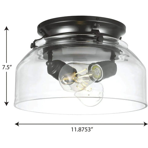 Matte Black Light Kit With Clear Glass Shade For Farmhouse Rustic Coastal Style In Great Rooms And Bedrooms, 12 Inch Fixture