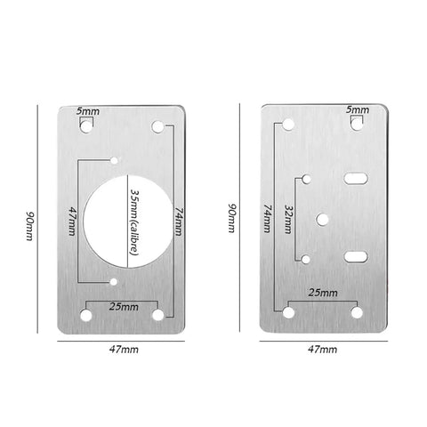 Rotating Concealed Cabinet Hinges Set 2 To 10 Pieces Stainless Steel Mounting Fixings dimensions with screw holes shown