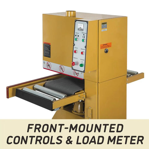 Heavy Duty 16 Inch Open End Belt Sander 5 Hp 230V Single Phase Beast with front-mounted controls and load meter.
