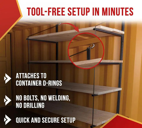 4 Pack Heavy Duty Shelf Brackets With Hooks For Shipping Containers And Trailers Rock Solid Black Powder Coated Steel Hook close-up of attachment